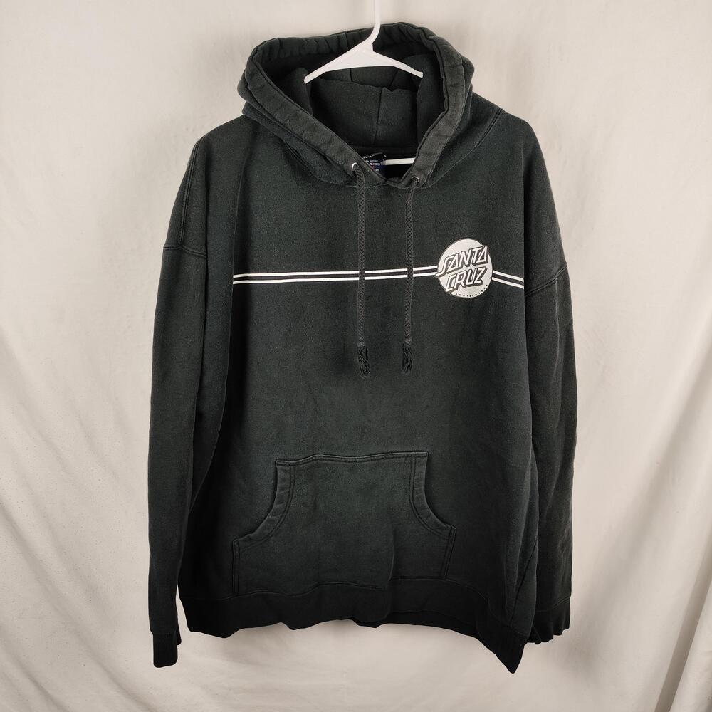 Santa Cruz Hoodie Mens 2XL Black Pullover Fleece Skateboard Logo Sweatshirt